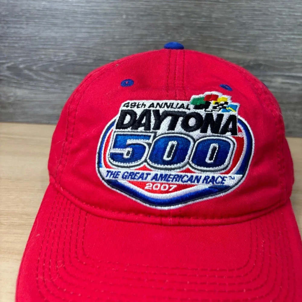 Vintage‎ Nascar Hat Cap Strap Back Red Daytona 500 Racing Race Car Adjustable